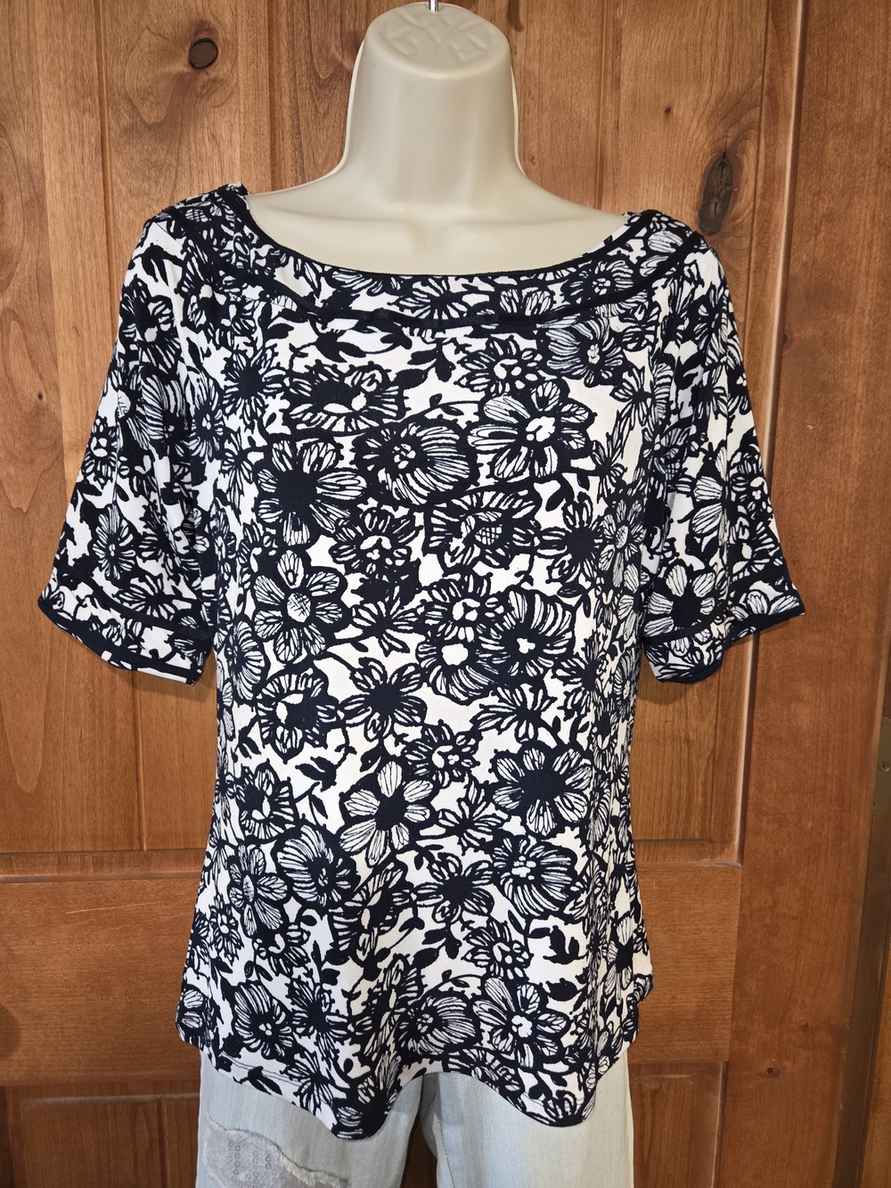 The Limited Navy and White Floral Boatneck Top